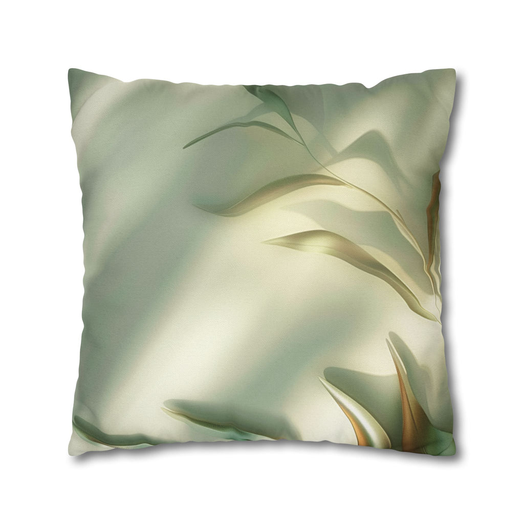 Abstract Botanical Throw Pillow Cover — Soft Green Floral Square Pillowcase