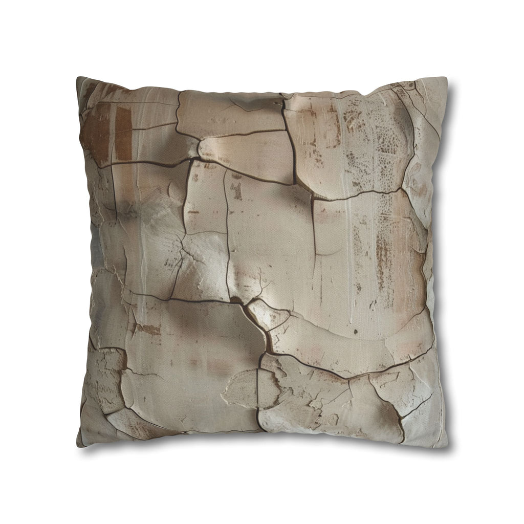 Distressed Paint Crackle Decorative Pillowcase — Rustic Neutral Square Throw Pillow Cover