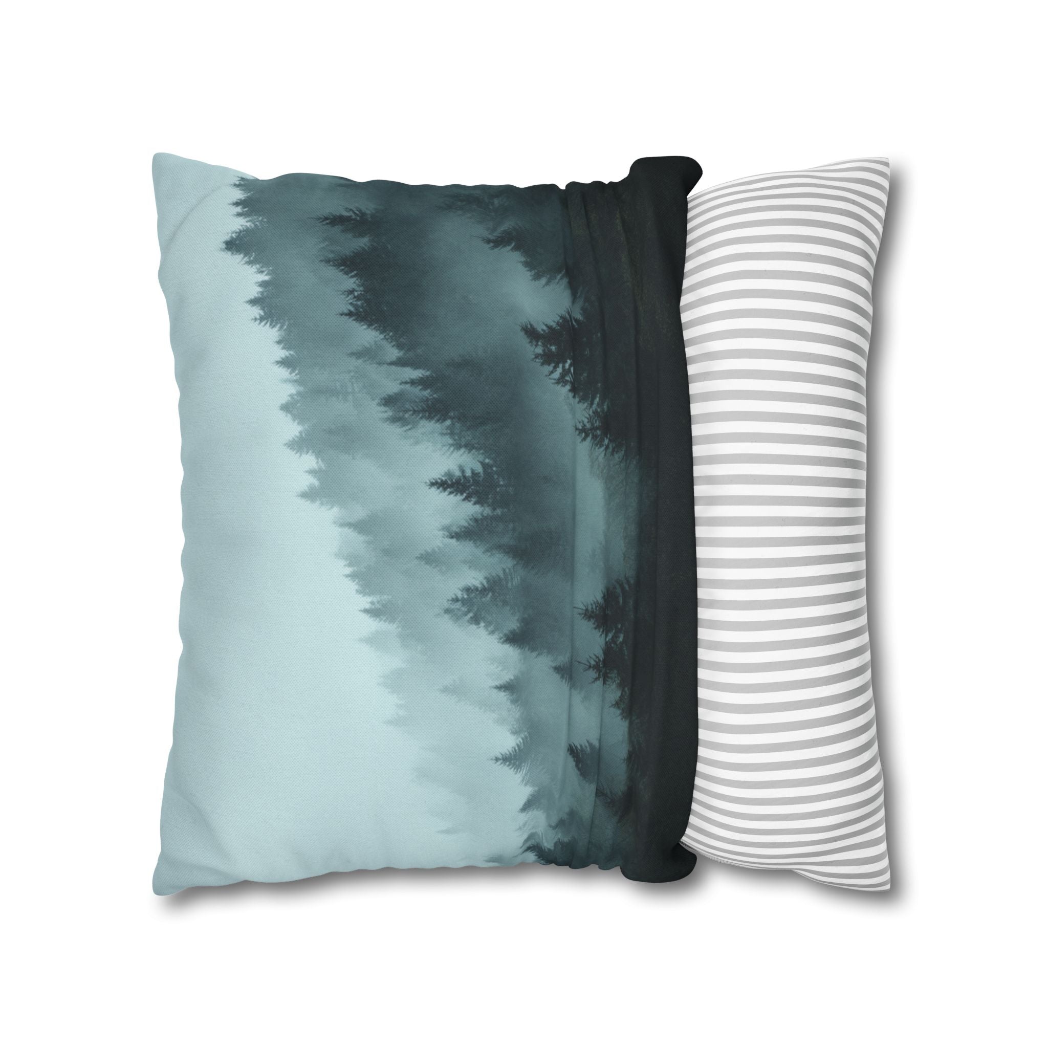 Misty Pine Forest Decorative Pillowcase — Atmospheric Nature Square Throw Pillow Cover
