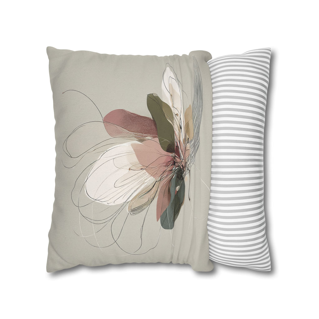 Floral Abstract Pillowcase — Neutral Botanical Square Pillow Cover