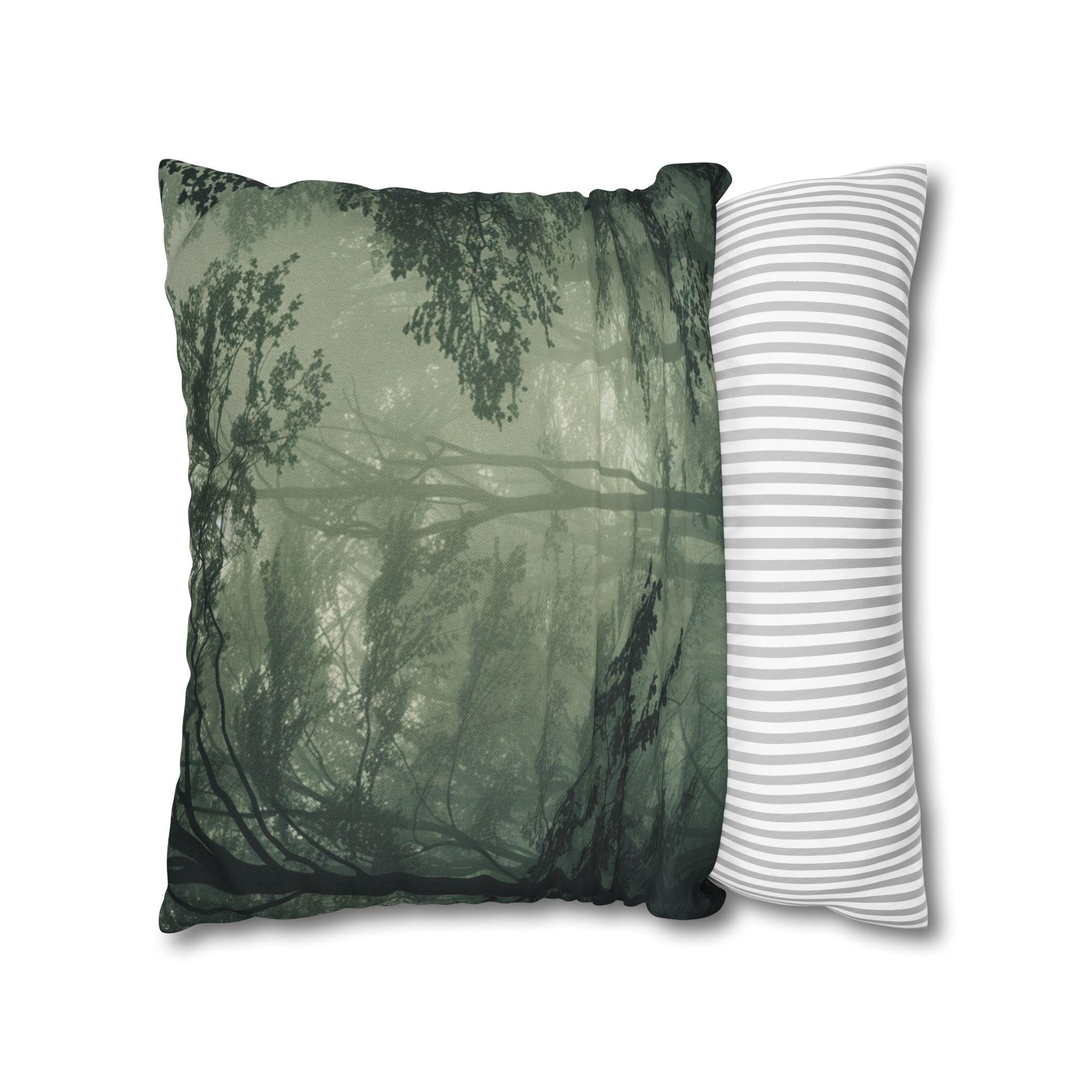 Foggy Forest Decorative Pillow Cover — Misty Woodland Throw Pillowcase