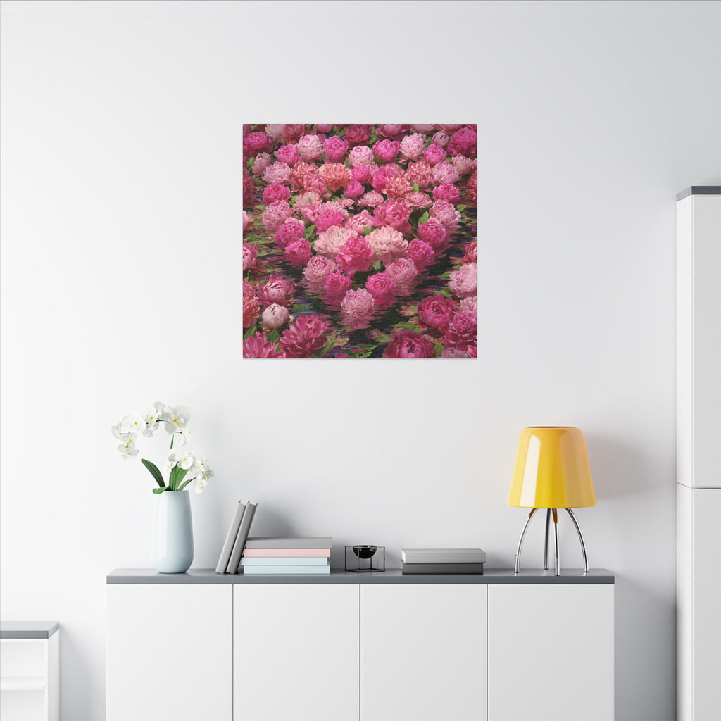 Pink Peony Heart Matte Canvas Wall Art