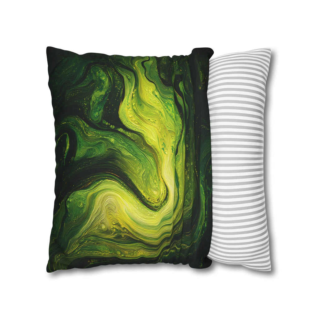Green Marble Swirl Pillowcase — Abstract Fluid Art Decorative Pillow