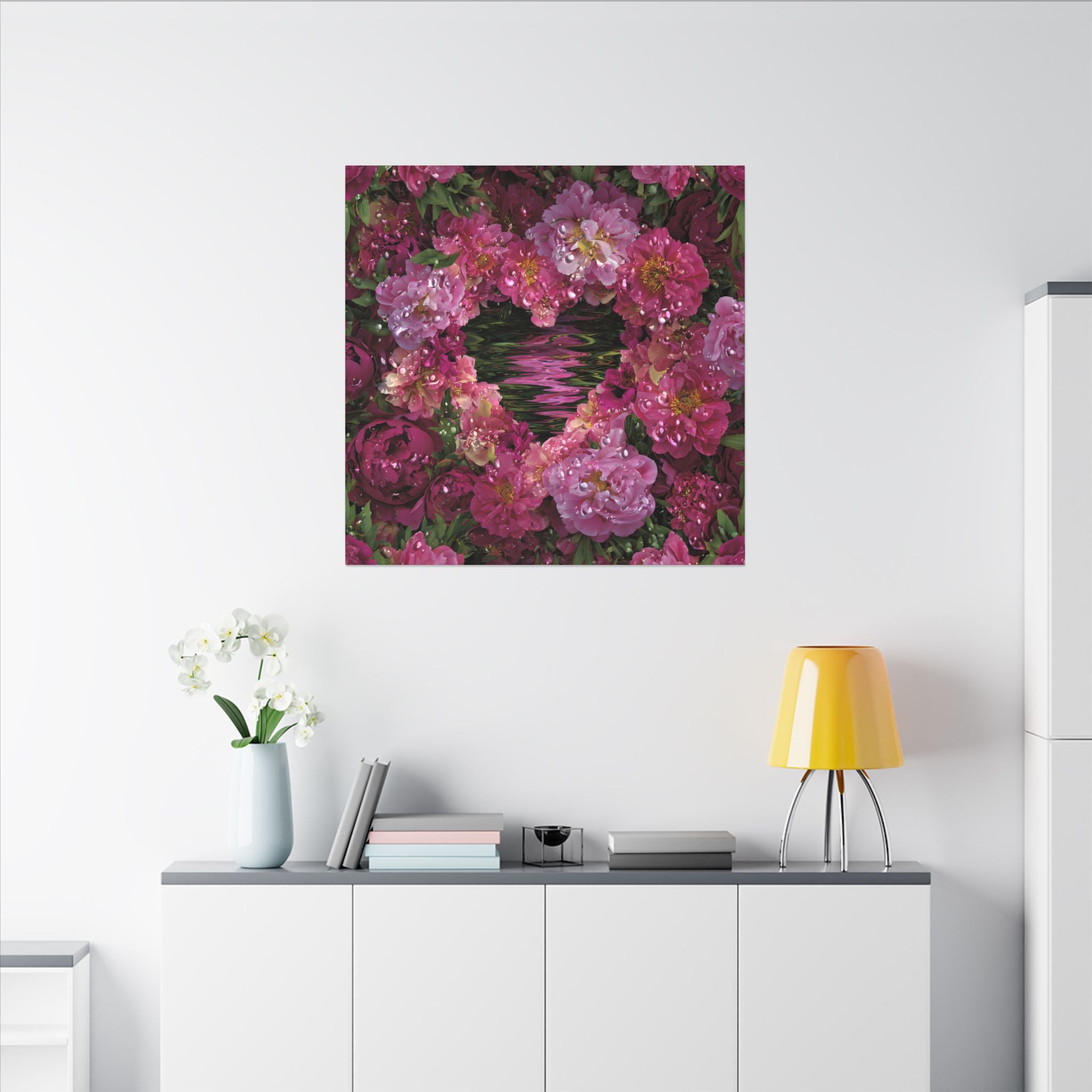 Pink Peony Floral Canvas Wall Art — Romantic Garden Stretched Matte Print