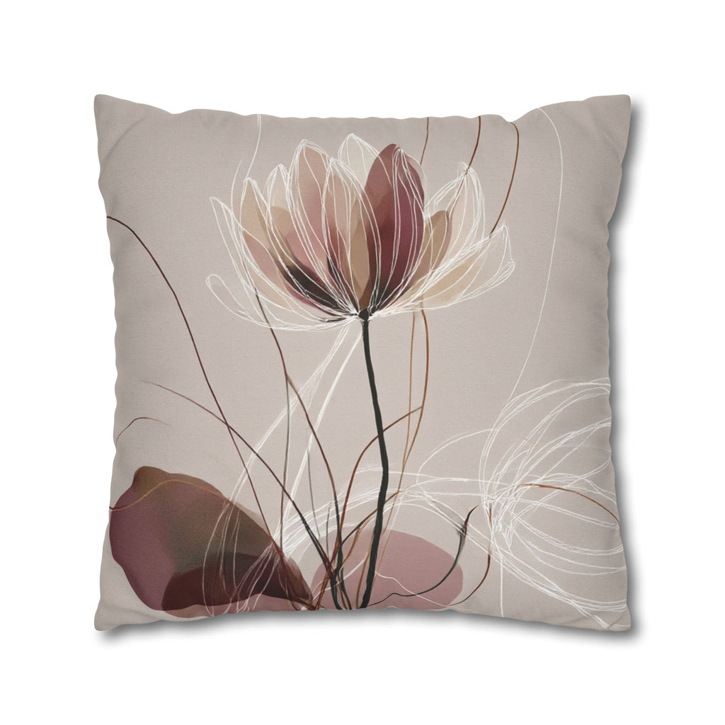 Floral Elegance Square Pillowcase — Soft Neutral Bloom Decorative Throw Pillow Cover