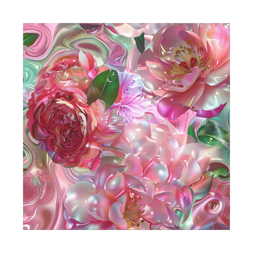 Floral Pearl Bloom Matte Canvas Wall Art — Pink Peony Abstract Stretched Canvas