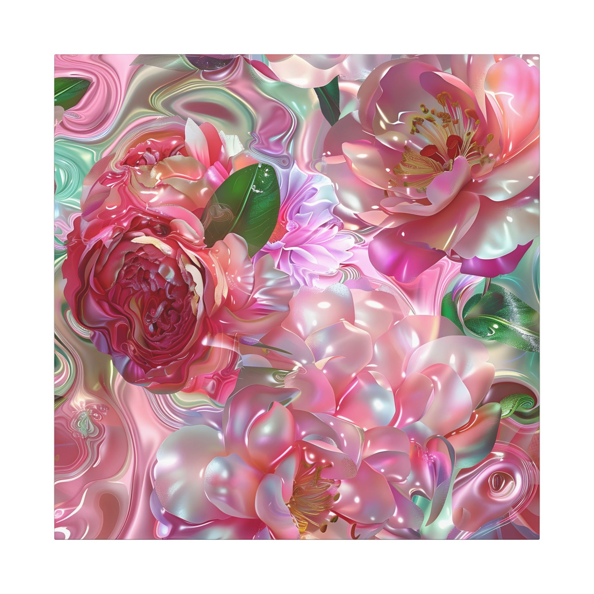 Floral Pearl Bloom Matte Canvas Wall Art — Pink Peony Abstract Stretched Canvas