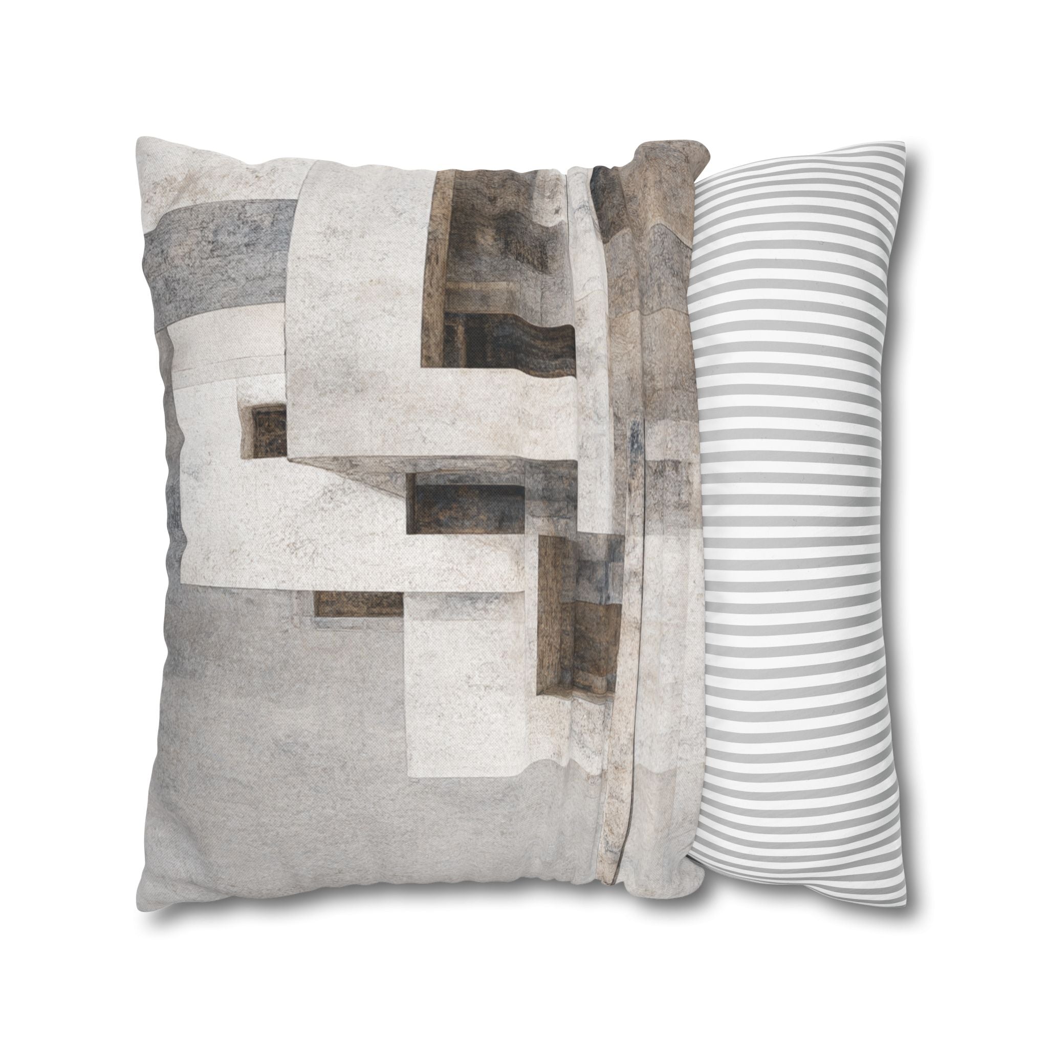 Abstract Modern Architecture Pillowcase — Neutral Geometric Square Throw Pillow Cover