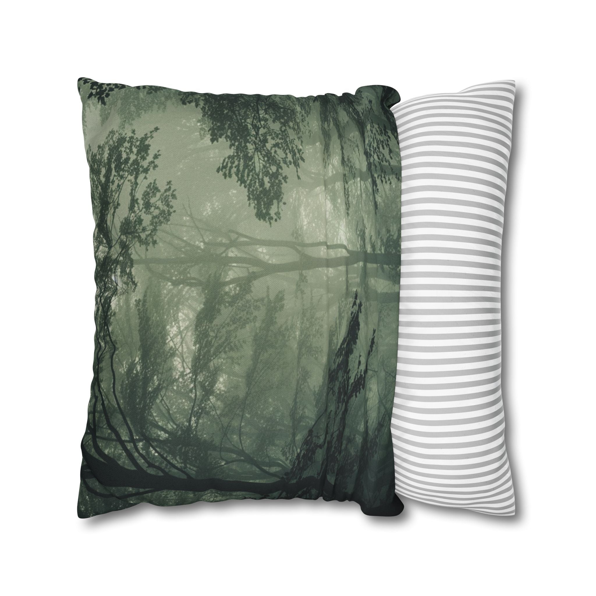 Foggy Forest Decorative Pillow Cover — Misty Woodland Throw Pillowcase