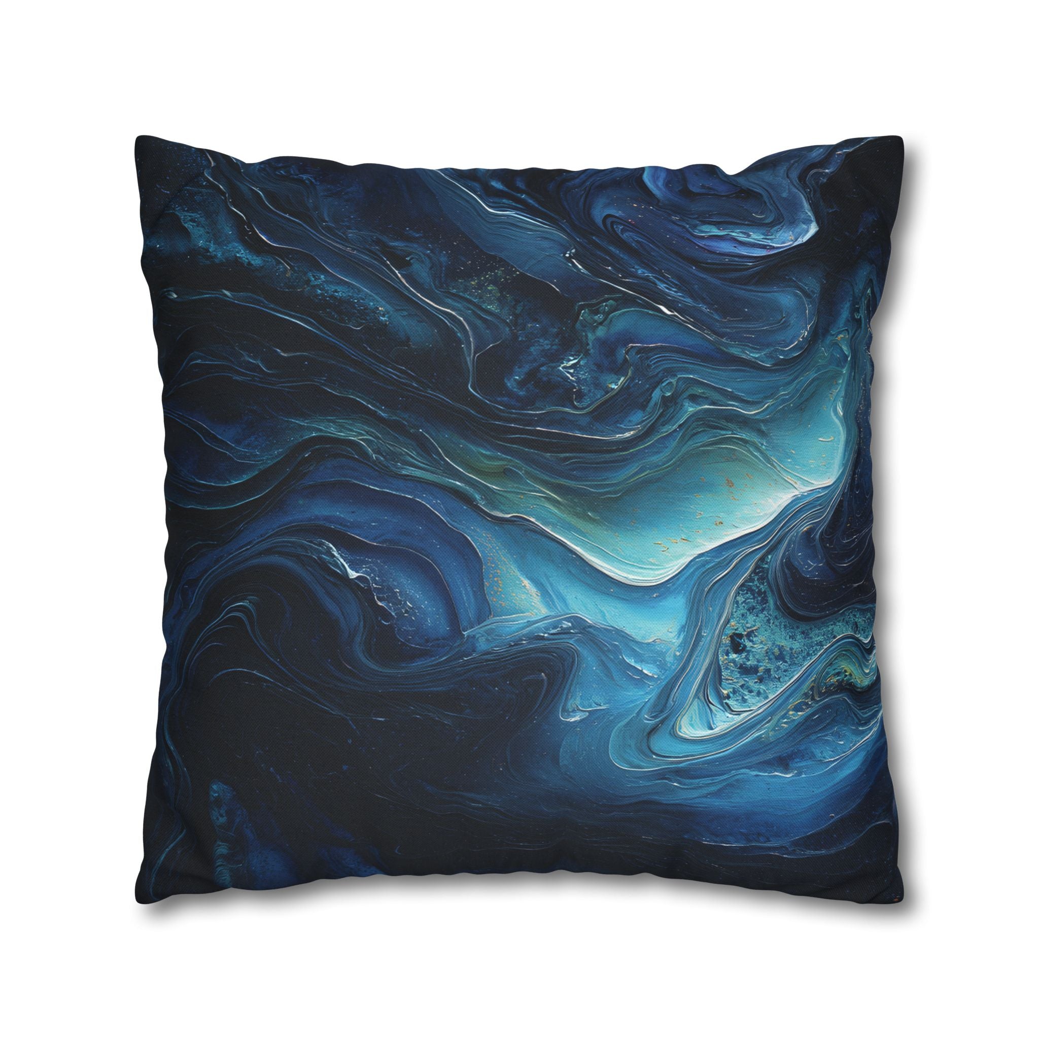 Ocean Swirl Decorative Pillowcase — Blue Abstract Marble Accent
