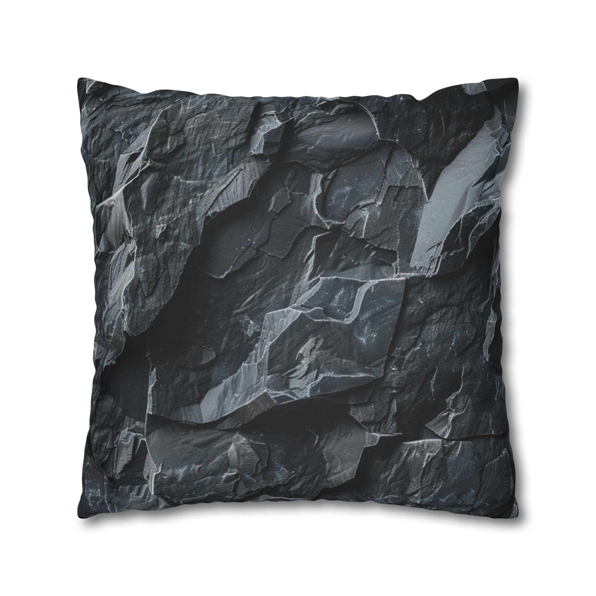 Dark Crumpled Paper Texture Pillowcase — Moody Black Decorative Throw Pillow Cover