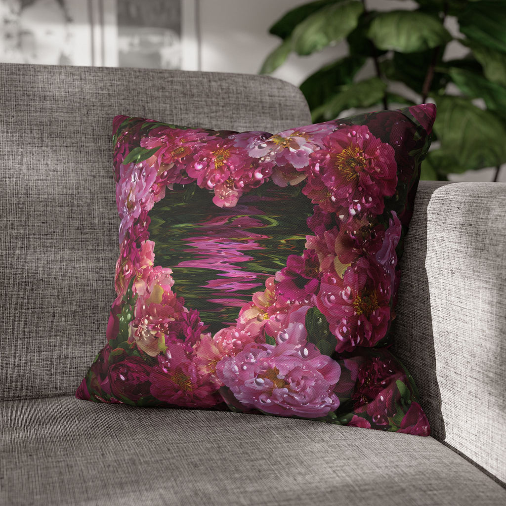 Floral Heart Pillowcase — Pink Rose Water Reflection Decorative Pillow