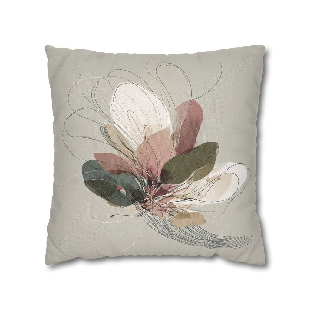 Floral Abstract Pillowcase — Neutral Botanical Square Pillow Cover