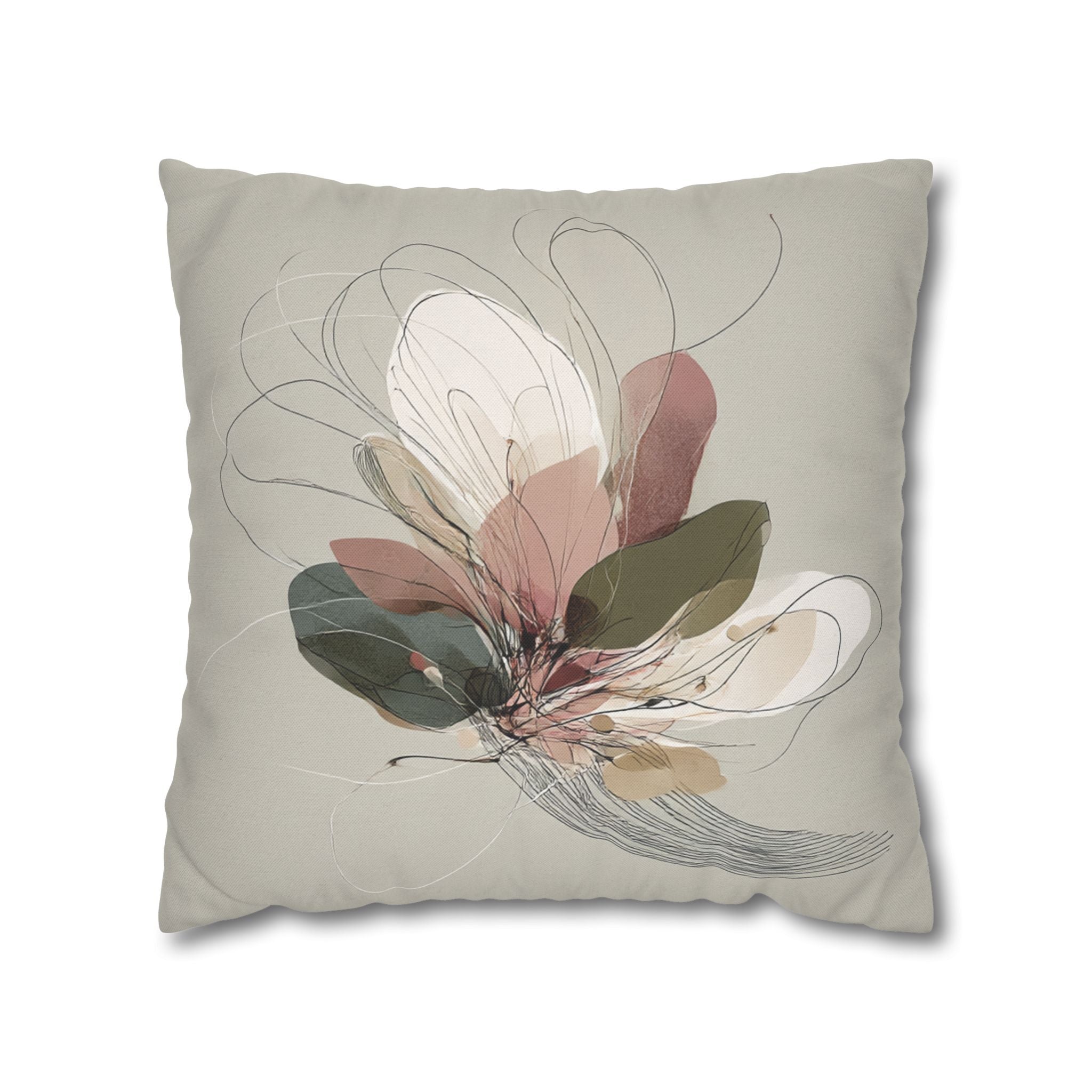 Floral Abstract Pillowcase — Neutral Botanical Square Pillow Cover