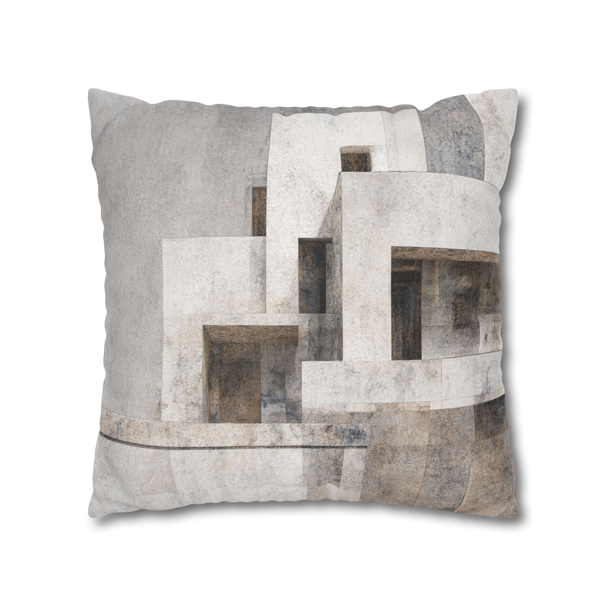 Abstract Modern Architecture Pillowcase — Neutral Geometric Square Throw Pillow Cover
