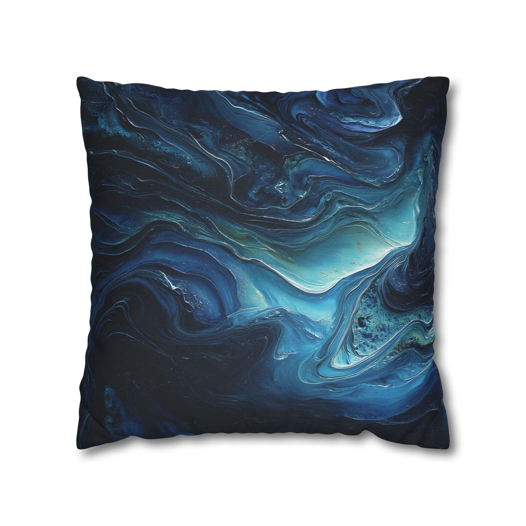 Ocean Swirl Decorative Pillowcase — Blue Abstract Marble Accent