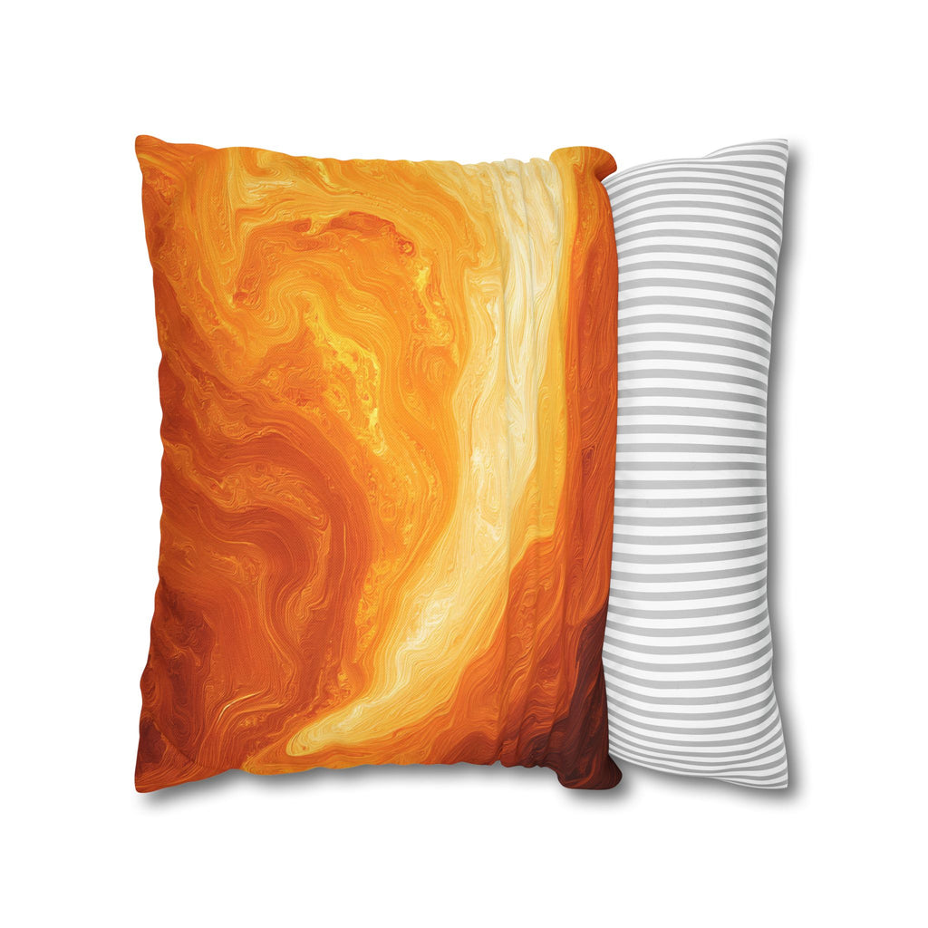Abstract Orange Swirl Pillowcase — Vibrant Marbled Decorative Throw Pillow Cover