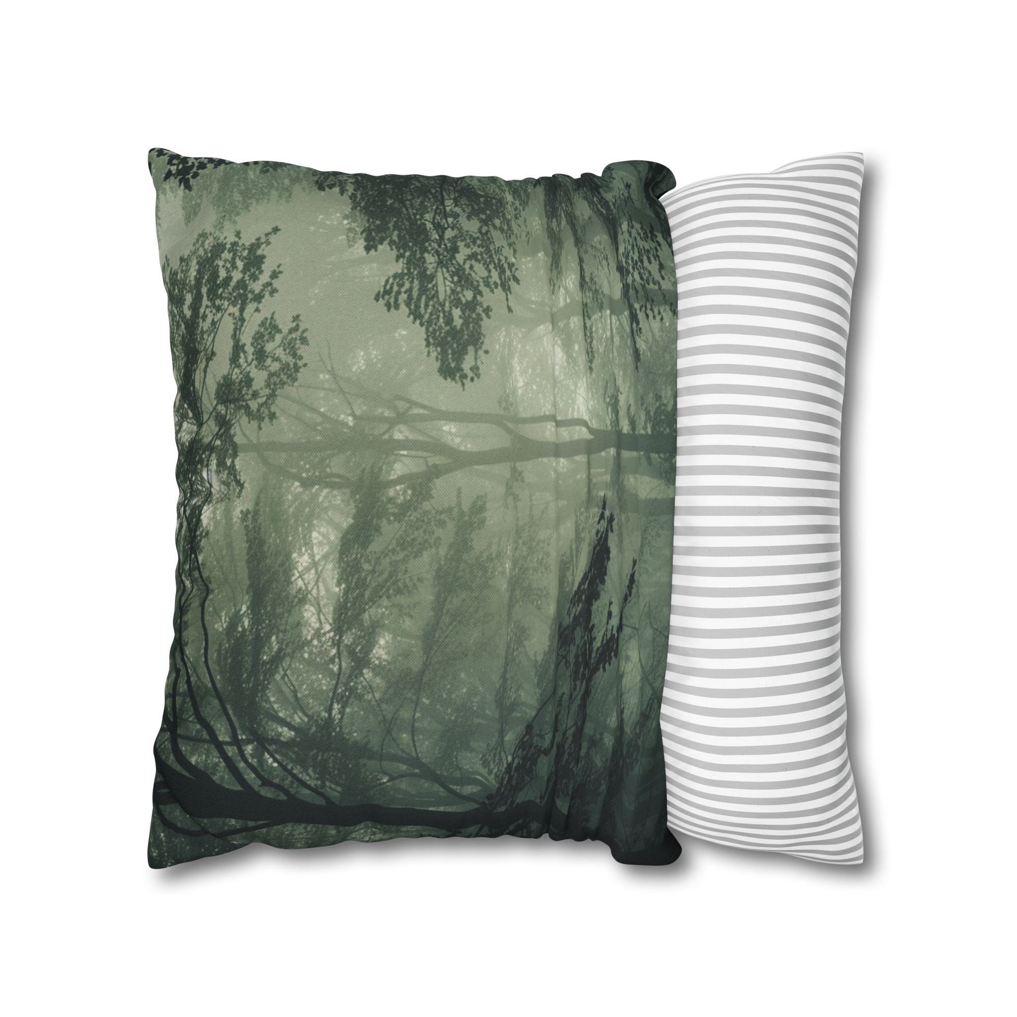 Foggy Forest Decorative Pillow Cover — Misty Woodland Throw Pillowcase