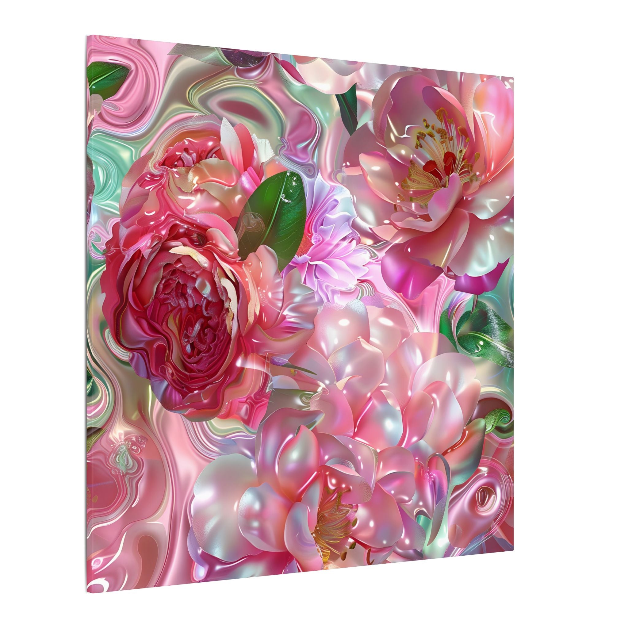 Floral Pearl Bloom Matte Canvas Wall Art — Pink Peony Abstract Stretched Canvas