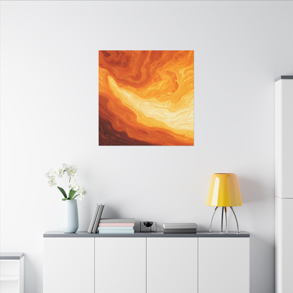 Abstract Orange Swirl Matte Canvas Art — Fiery Fluid Wall Decor