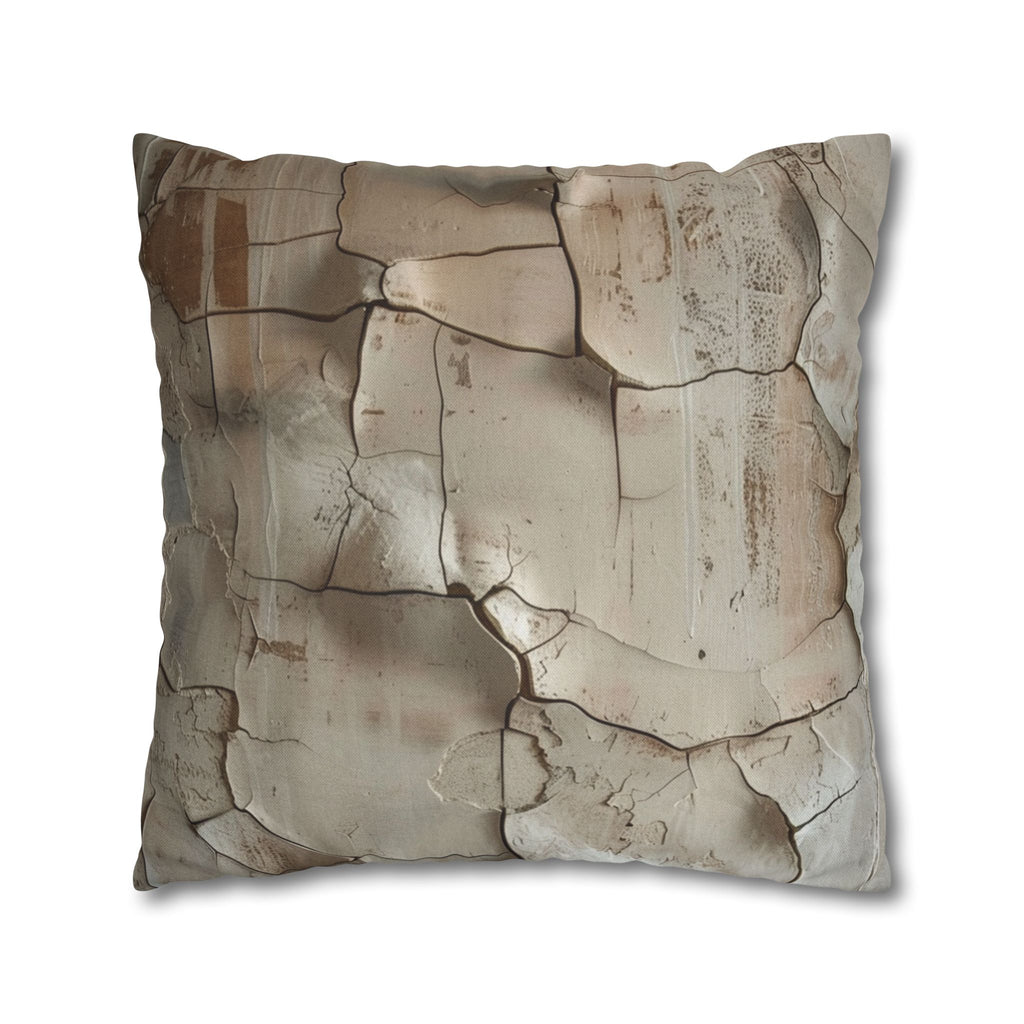 Distressed Paint Crackle Decorative Pillowcase — Rustic Neutral Square Throw Pillow Cover