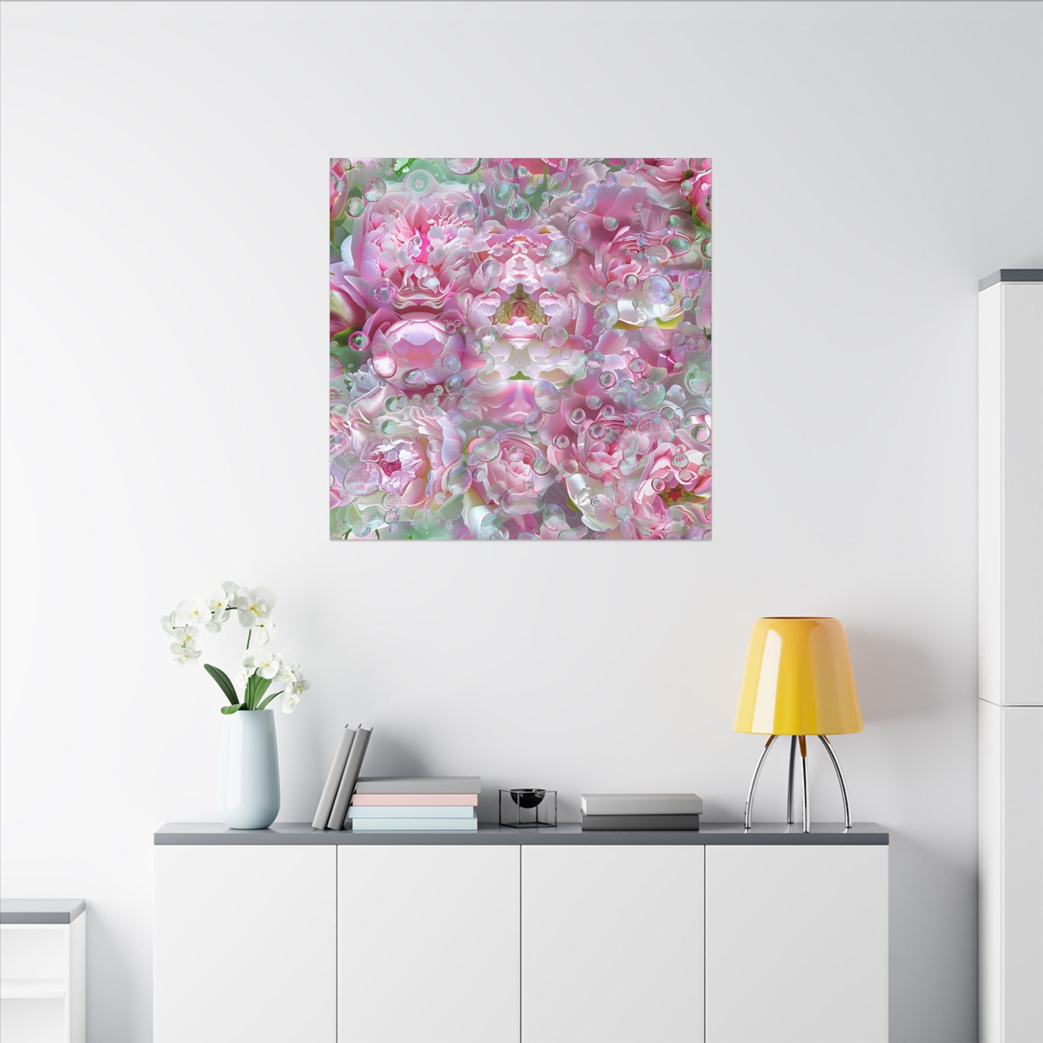 Canvas Wall Art — Pink Peony Bubbles Matte Stretched Canvas