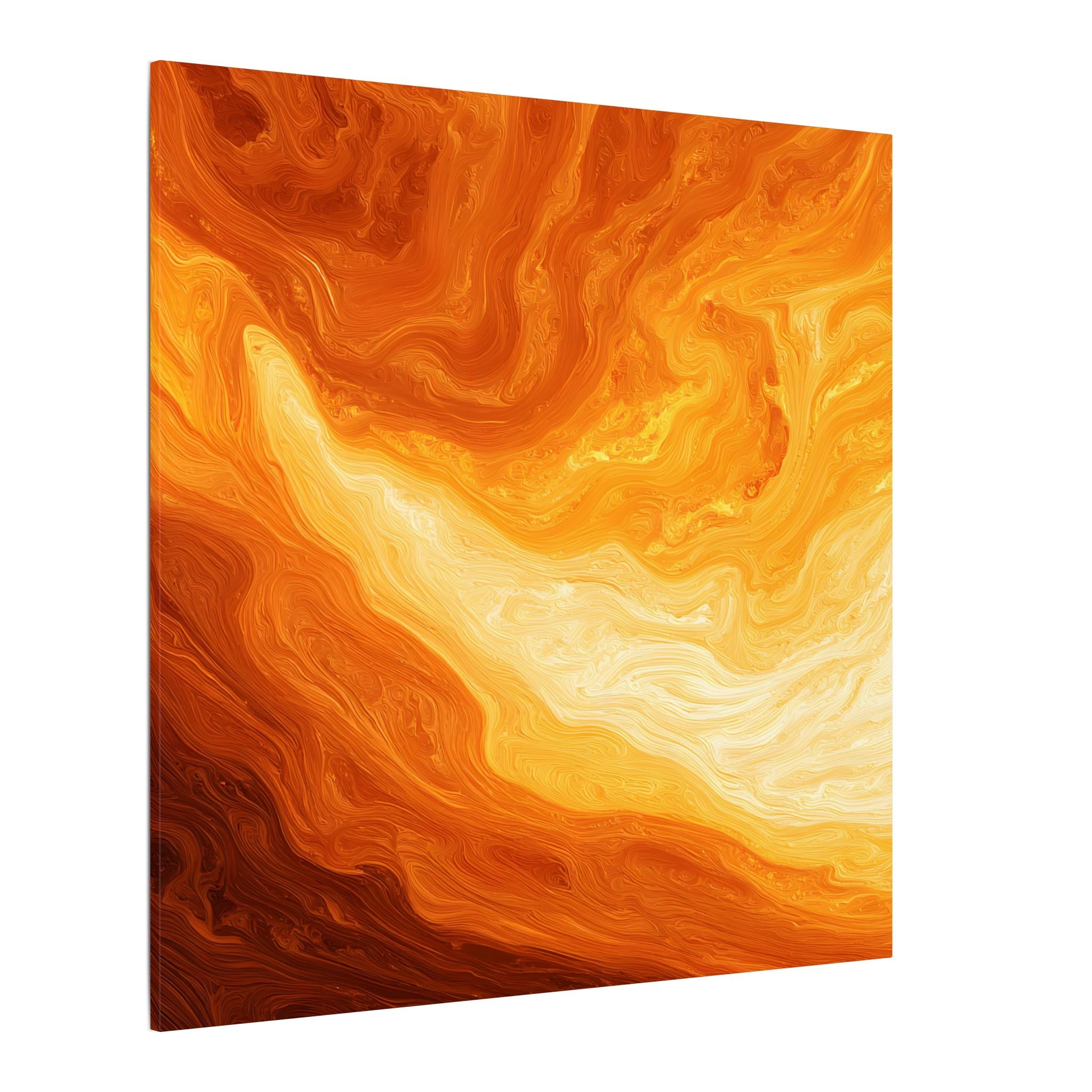 Abstract Orange Swirl Matte Canvas Art — Fiery Fluid Wall Decor
