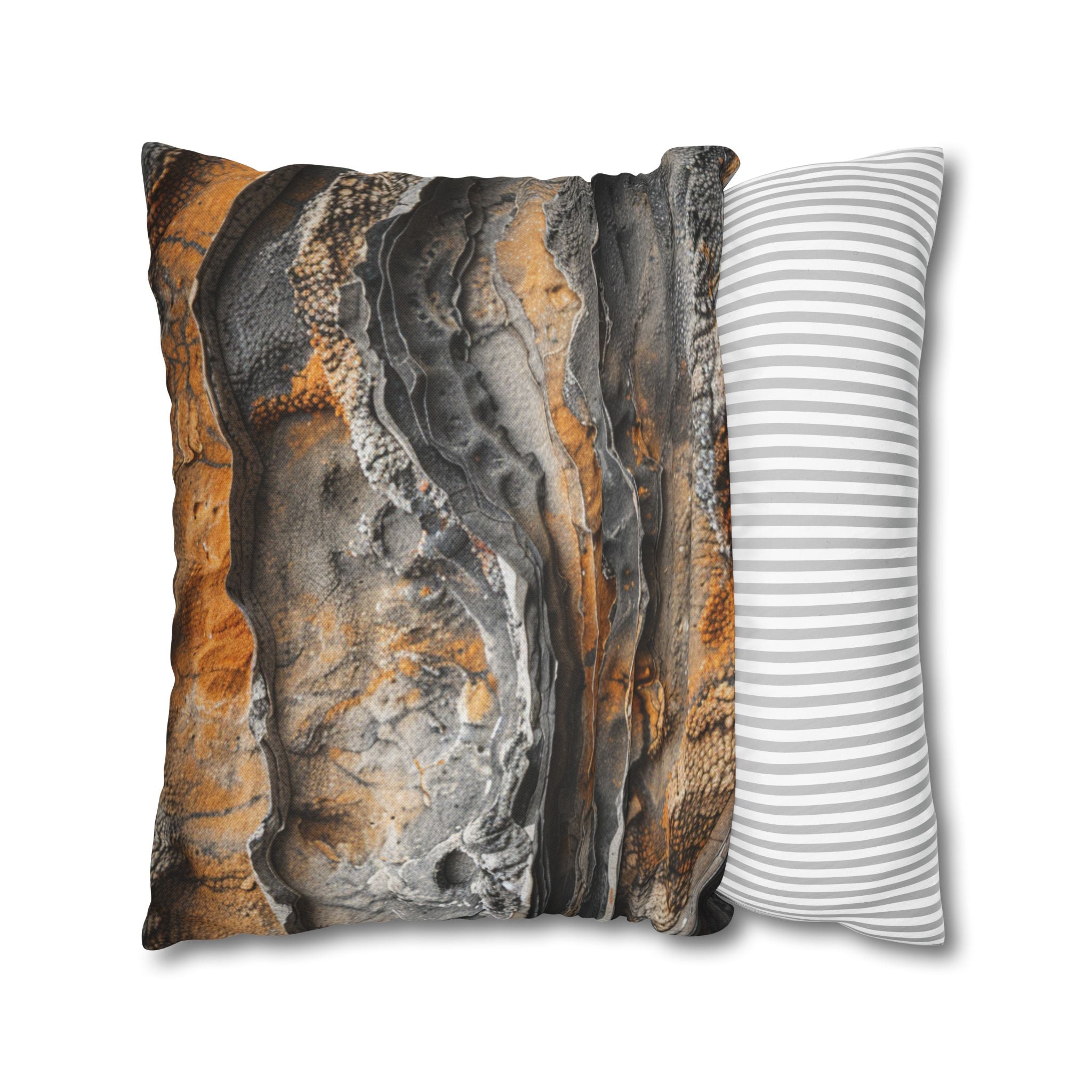 Abstract Rust Stone Square Pillowcase – Earthy Orange & Slate Decorative Pillow Cover