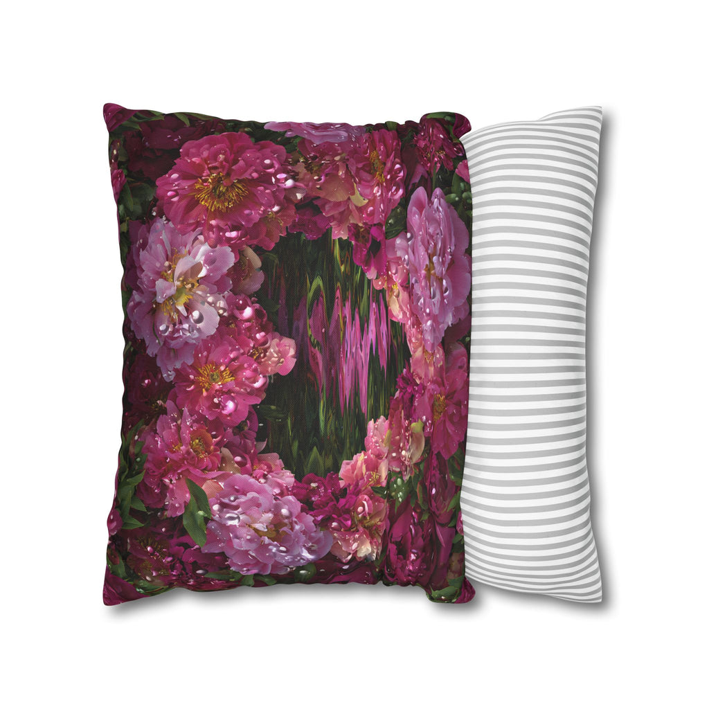 Floral Heart Pillowcase — Pink Rose Water Reflection Decorative Pillow