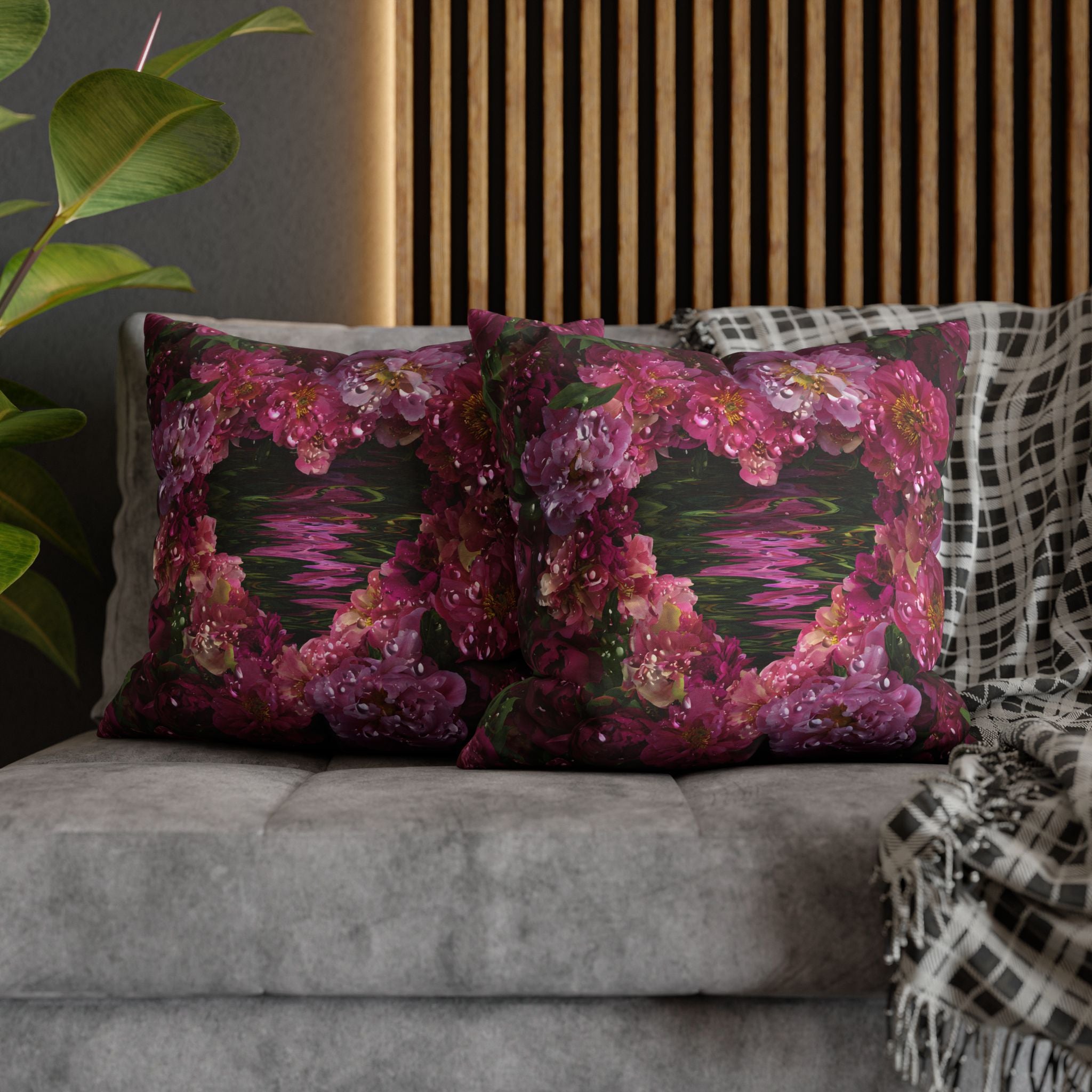 Floral Heart Pillowcase — Pink Rose Water Reflection Decorative Pillow