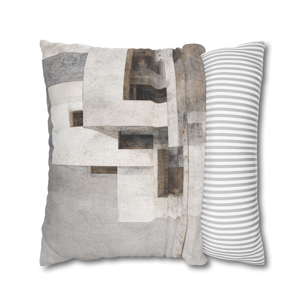Abstract Modern Architecture Pillowcase — Neutral Geometric Square Throw Pillow Cover