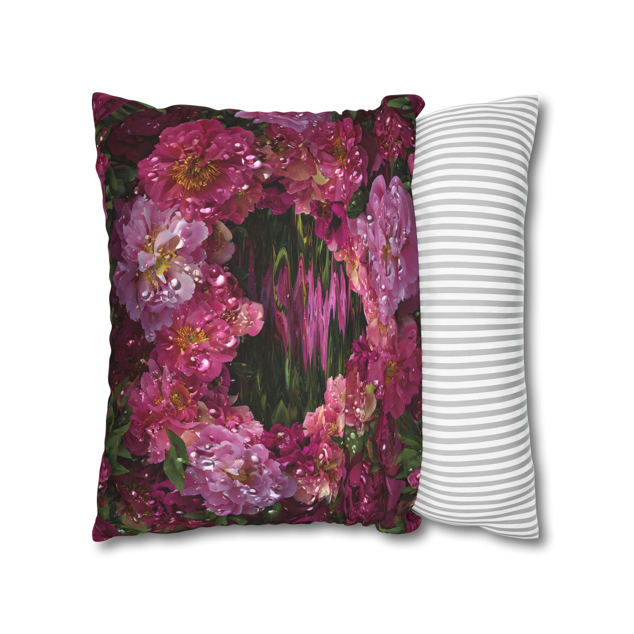 Floral Heart Pillowcase — Pink Rose Water Reflection Decorative Pillow