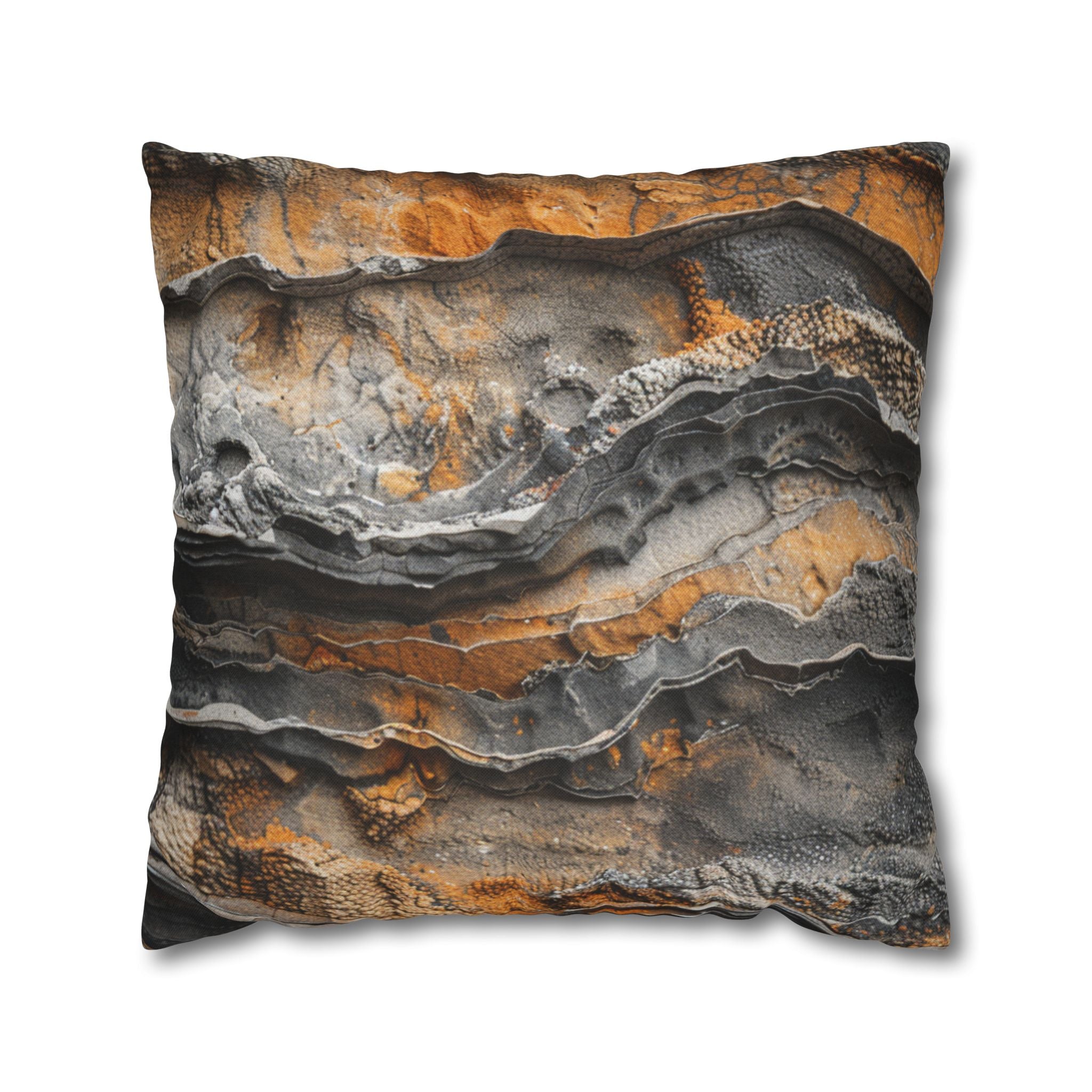 Abstract Rust Stone Square Pillowcase – Earthy Orange & Slate Decorative Pillow Cover