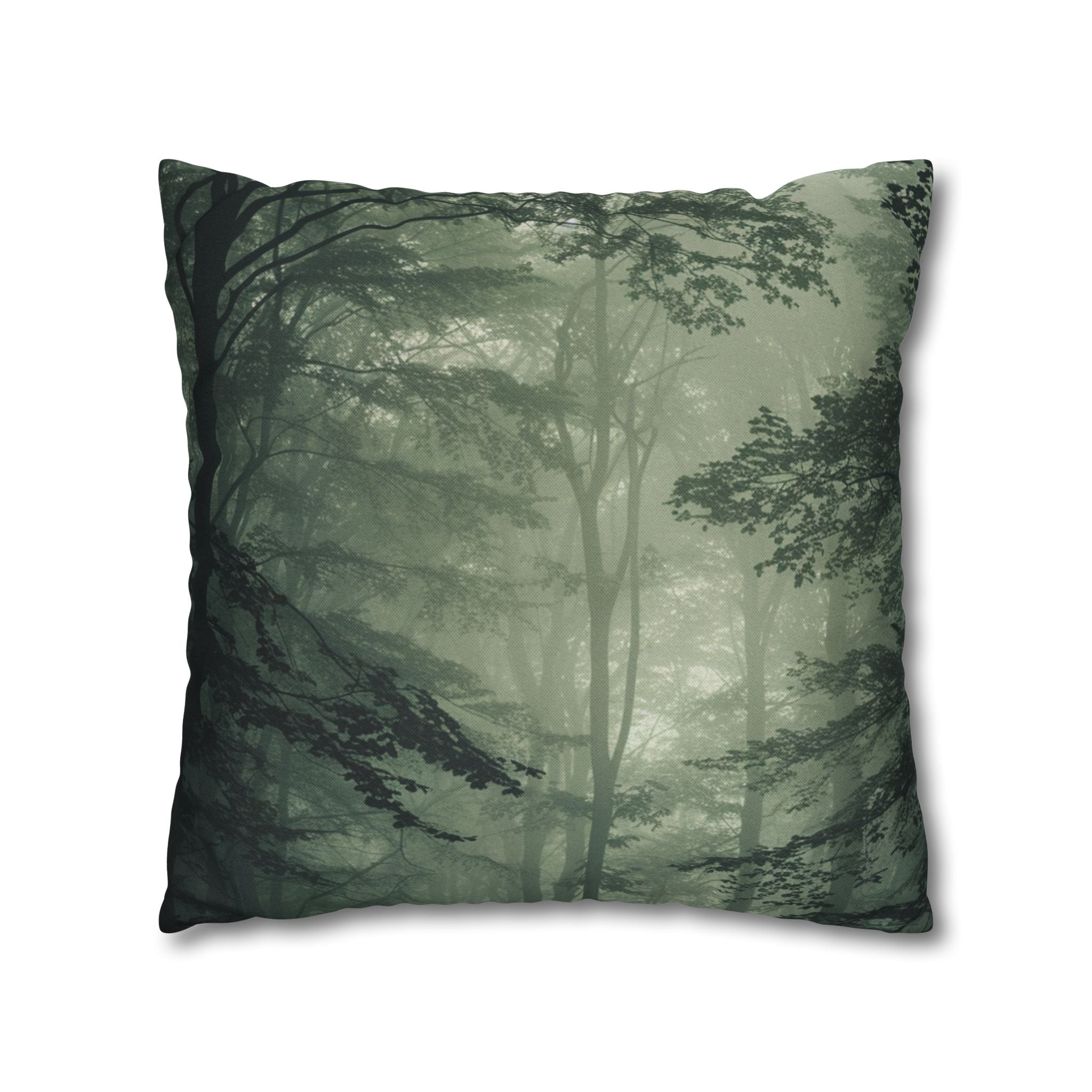 Foggy Forest Decorative Pillow Cover — Misty Woodland Throw Pillowcase