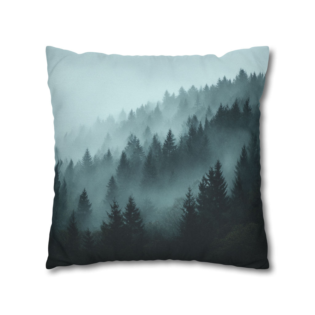 Misty Pine Forest Decorative Pillowcase — Atmospheric Nature Square Throw Pillow Cover