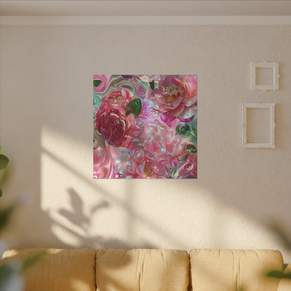 Floral Pearl Bloom Matte Canvas Wall Art — Pink Peony Abstract Stretched Canvas
