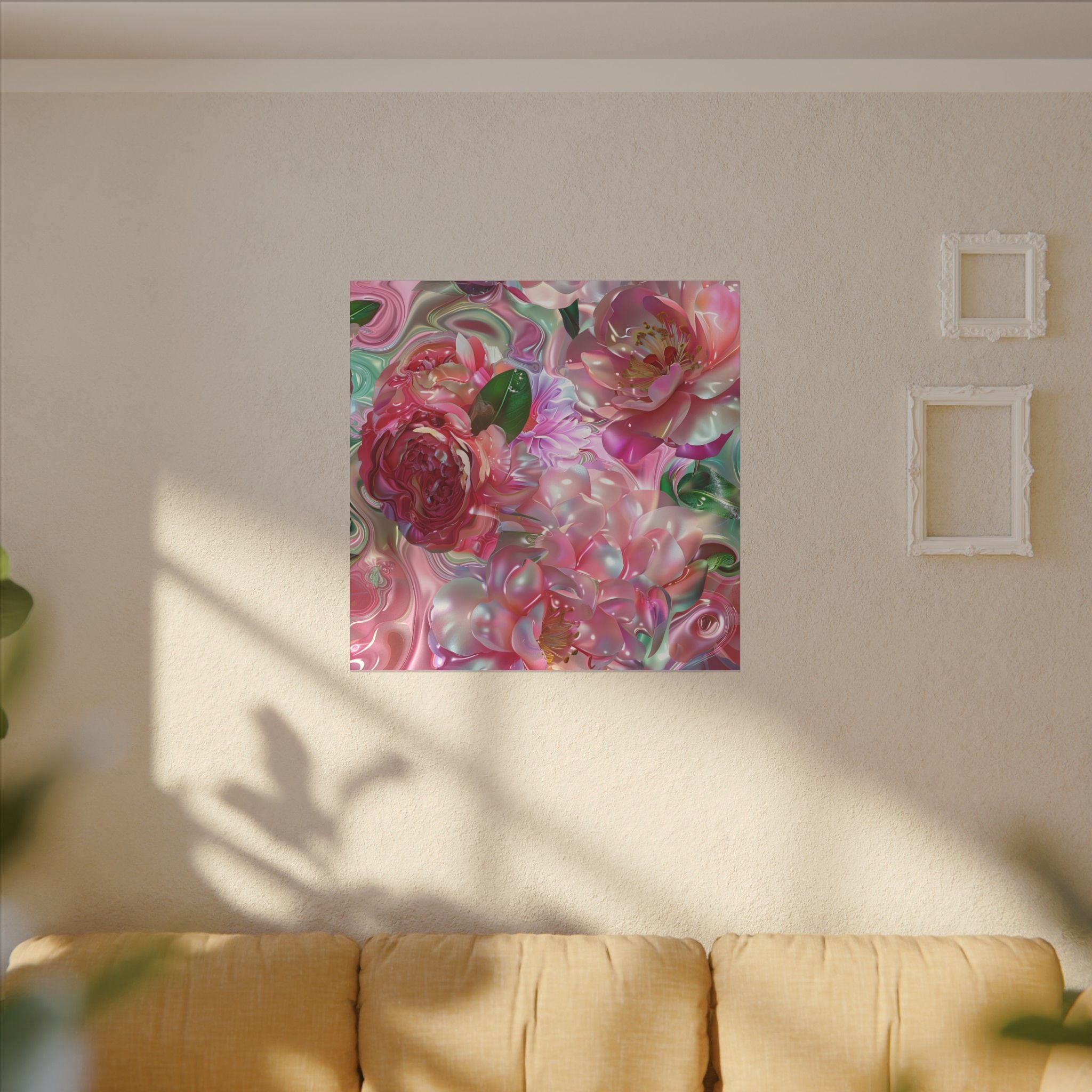 Floral Pearl Bloom Matte Canvas Wall Art — Pink Peony Abstract Stretched Canvas