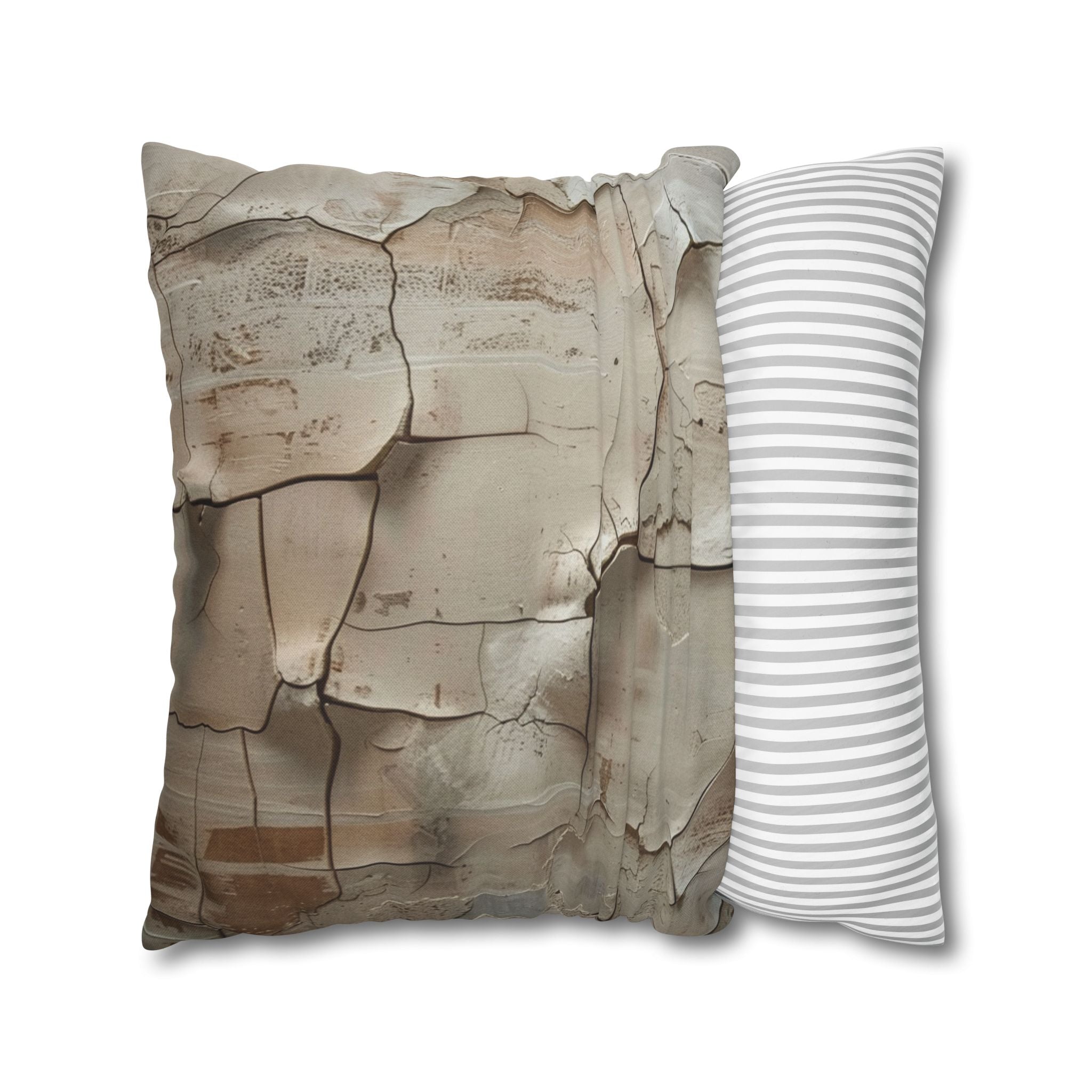Distressed Paint Crackle Decorative Pillowcase — Rustic Neutral Square Throw Pillow Cover