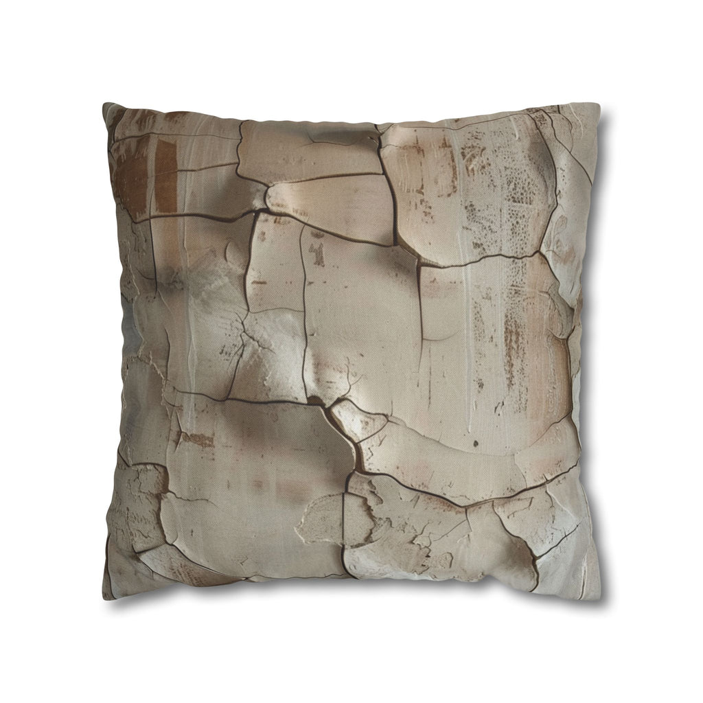 Distressed Paint Crackle Decorative Pillowcase — Rustic Neutral Square Throw Pillow Cover