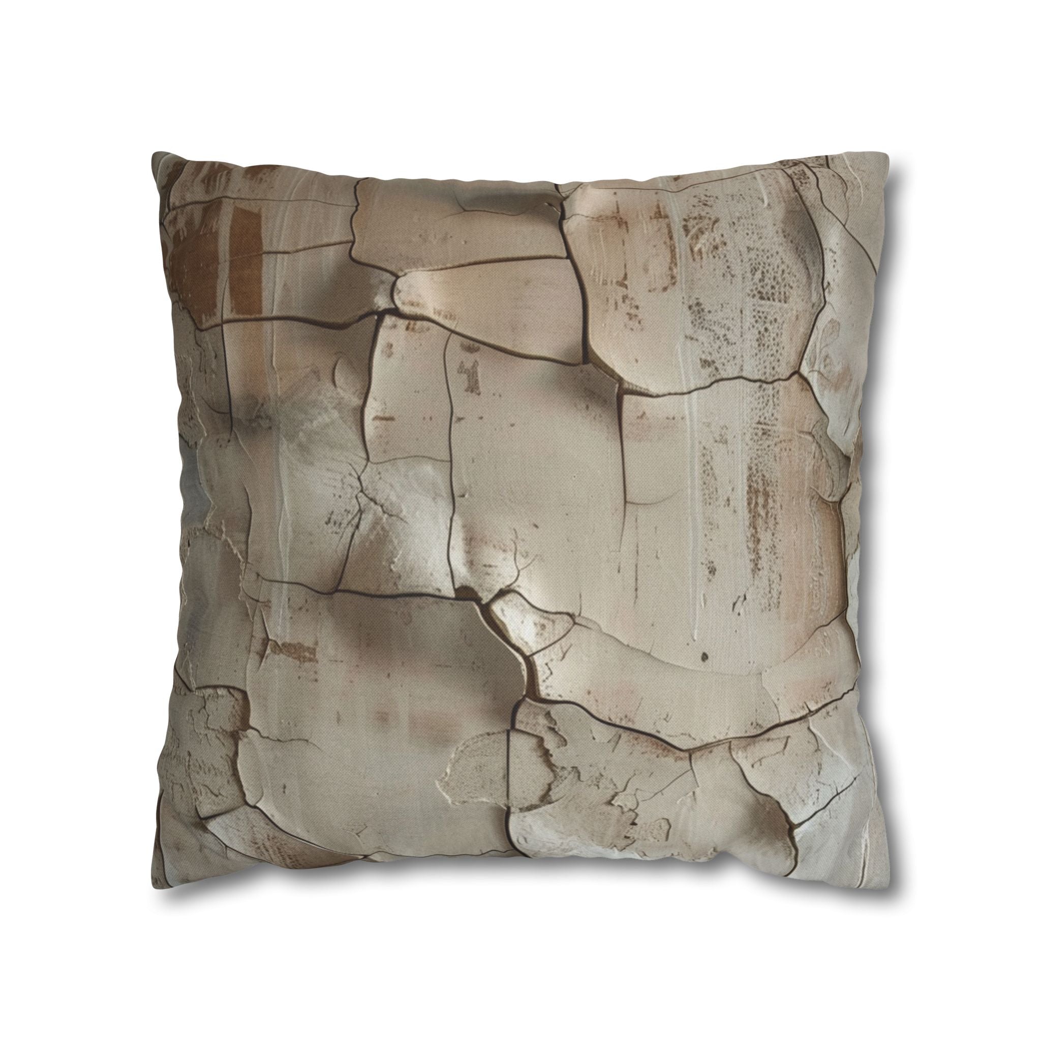 Distressed Paint Crackle Decorative Pillowcase — Rustic Neutral Square Throw Pillow Cover