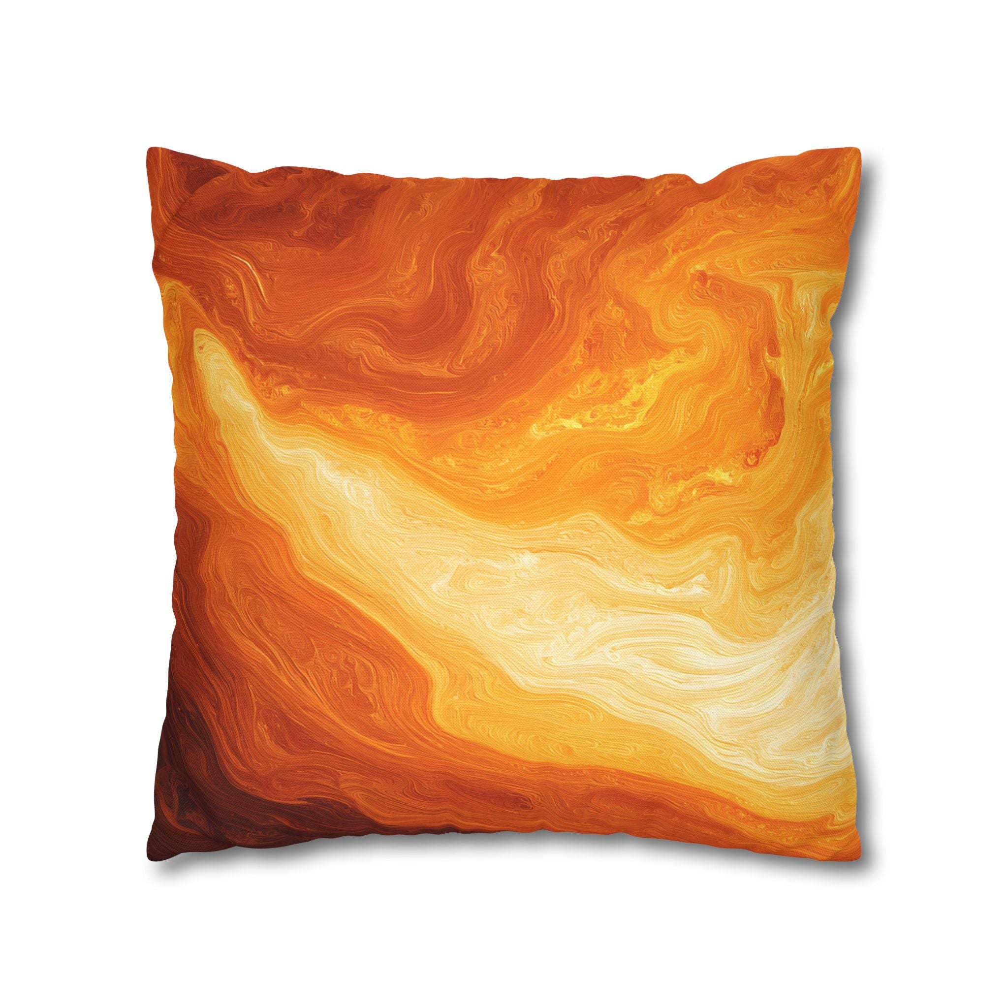 Abstract Orange Swirl Pillowcase — Vibrant Marbled Decorative Throw Pillow Cover