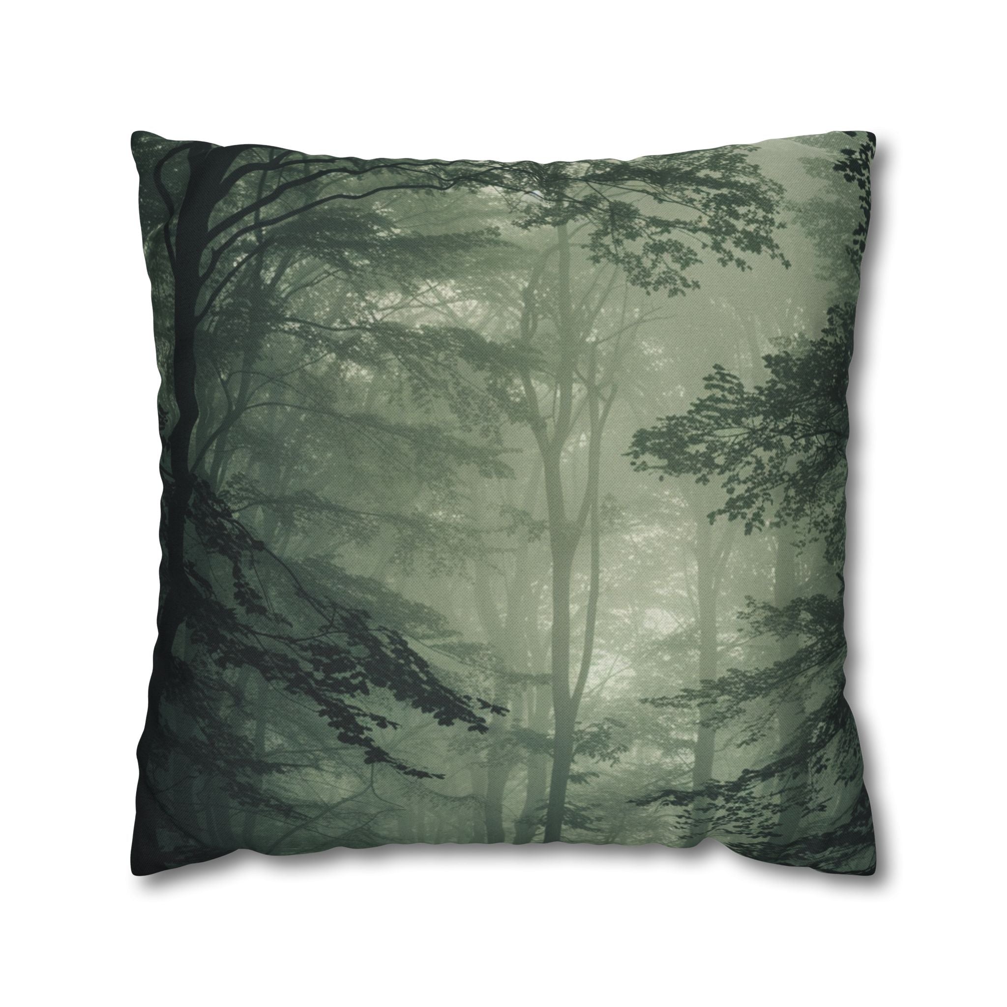 Foggy Forest Decorative Pillow Cover — Misty Woodland Throw Pillowcase