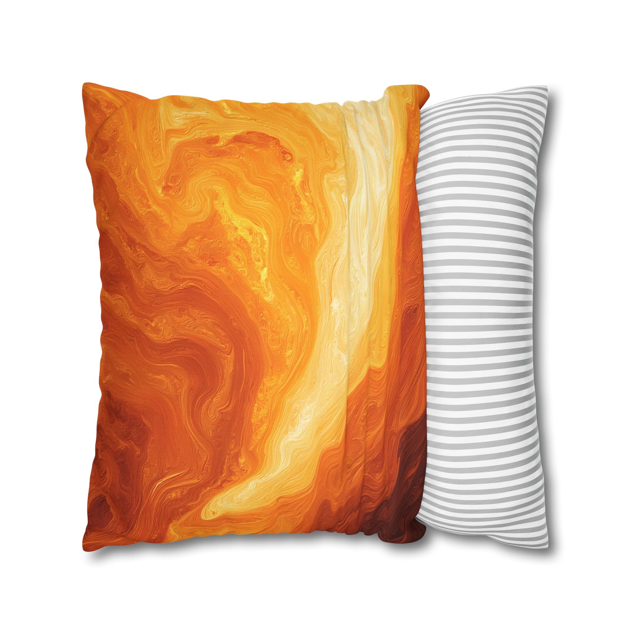 Abstract Orange Swirl Pillowcase — Vibrant Marbled Decorative Throw Pillow Cover