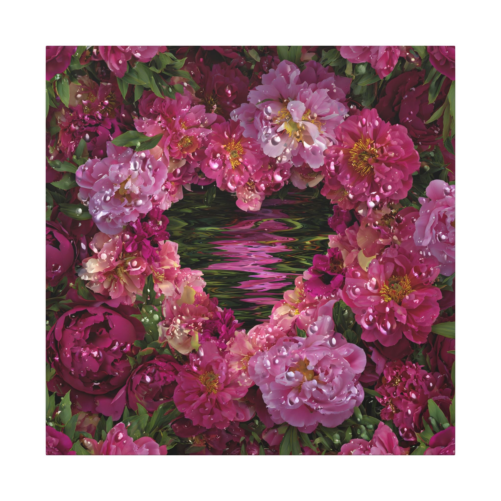Pink Peony Floral Canvas Wall Art — Romantic Garden Stretched Matte Print