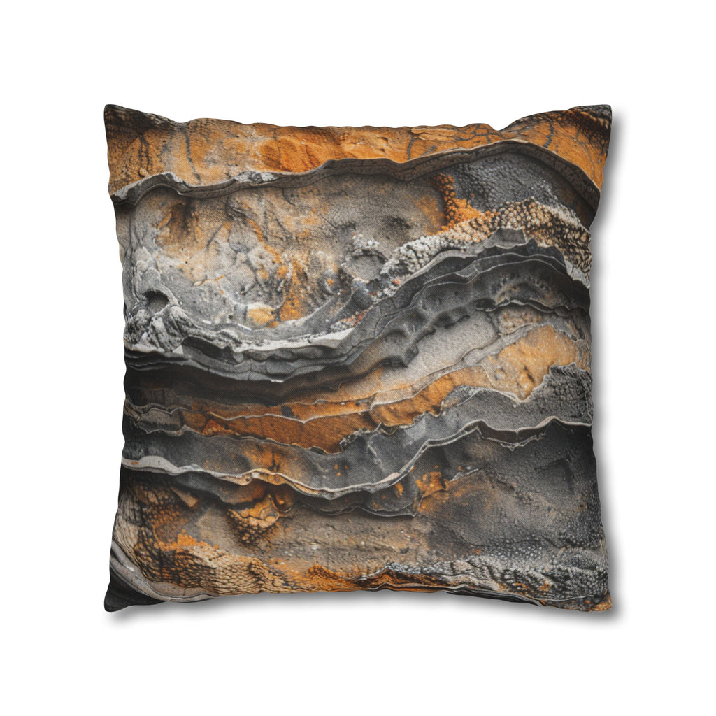 Abstract Rust Stone Square Pillowcase – Earthy Orange & Slate Decorative Pillow Cover