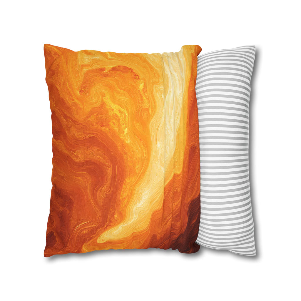 Abstract Orange Swirl Pillowcase — Vibrant Marbled Decorative Throw Pillow Cover