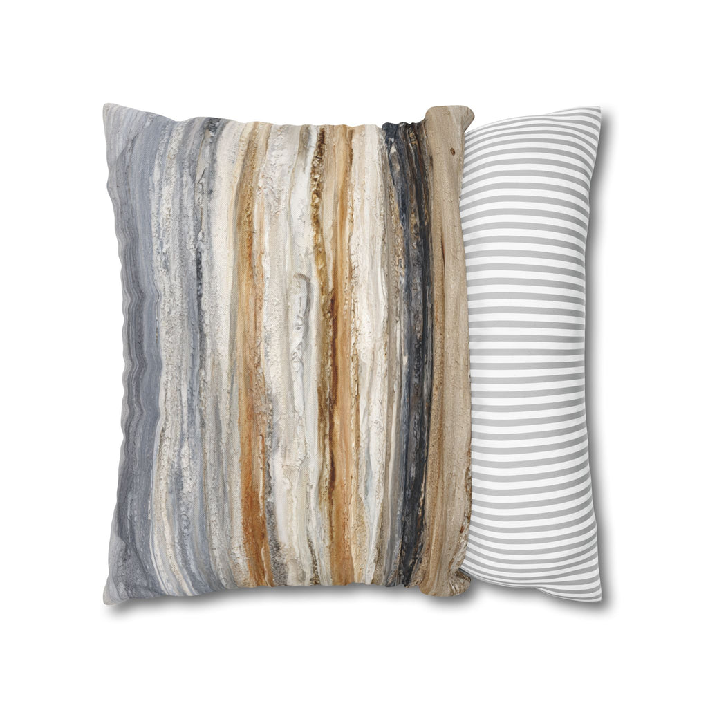 Abstract Neutral Striped Pillowcase — Coastal Textured Square Throw Pillow Cover