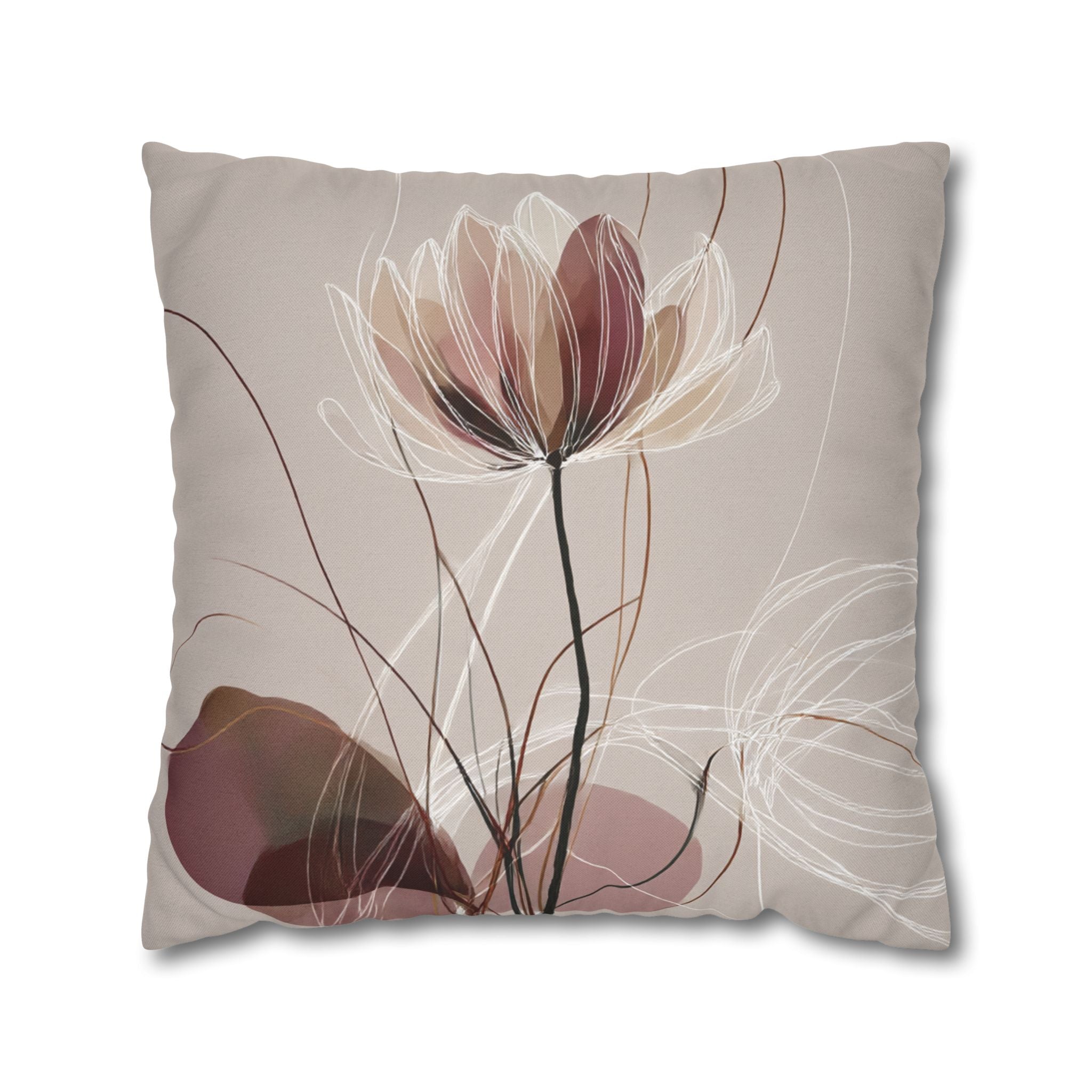 Floral Elegance Square Pillowcase — Soft Neutral Bloom Decorative Throw Pillow Cover