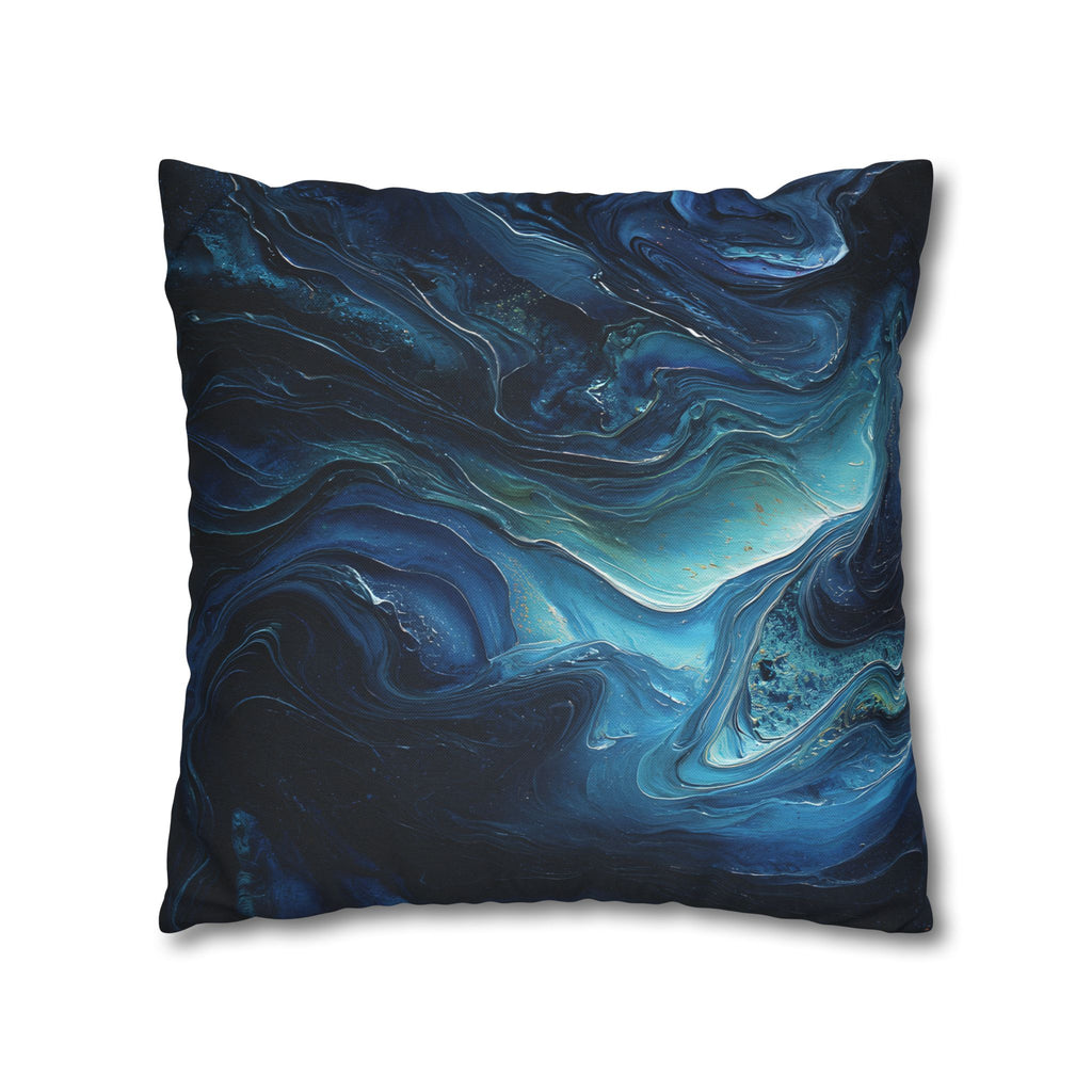 Ocean Swirl Decorative Pillowcase — Blue Abstract Marble Accent
