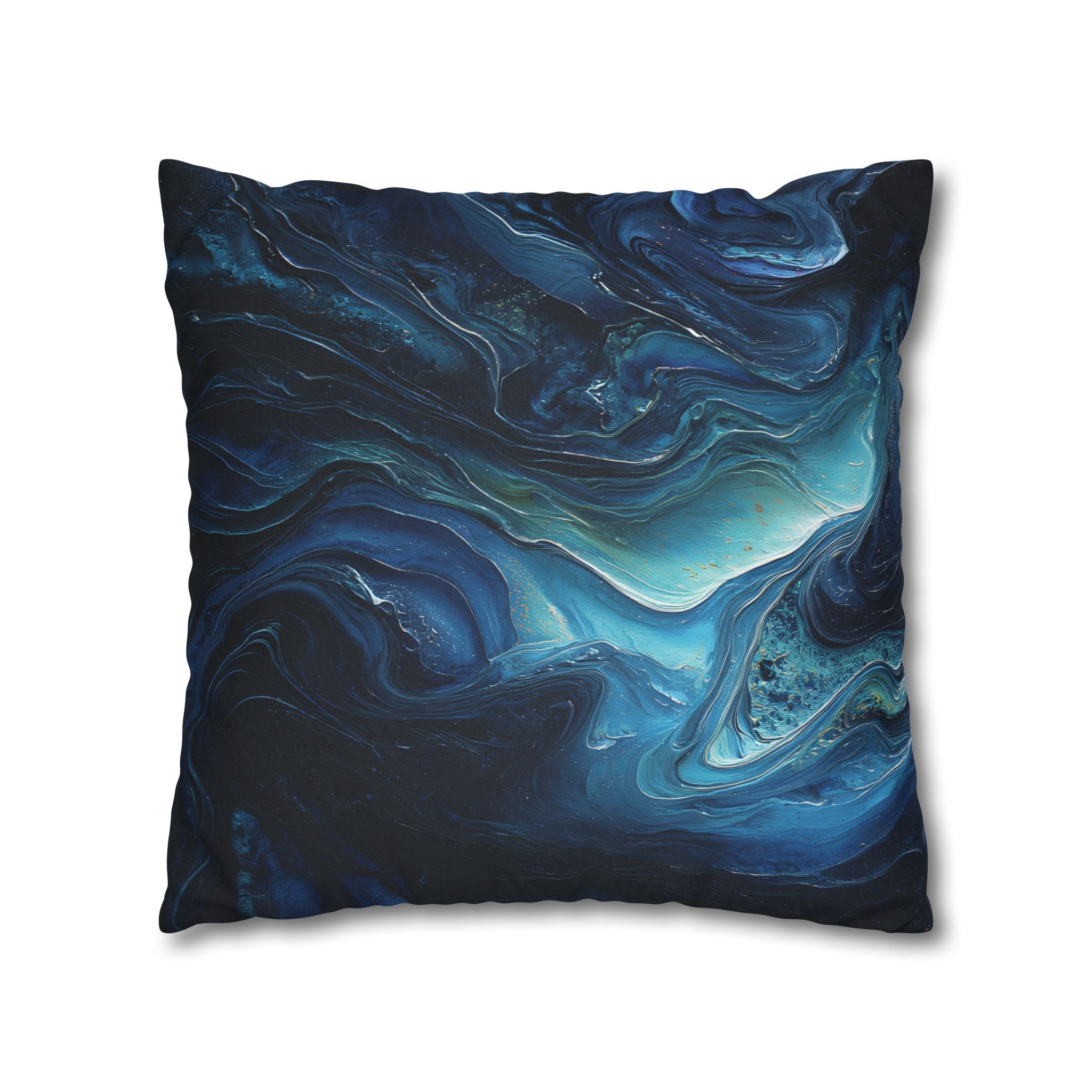 Ocean Swirl Decorative Pillowcase — Blue Abstract Marble Accent